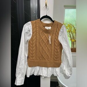 Anthropologie Sweater Vest & Blouse Layered Top